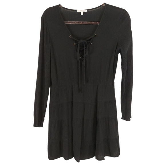 Anthro Gauzy Knit Lace Up Mini Dress - Picture 1 of 5